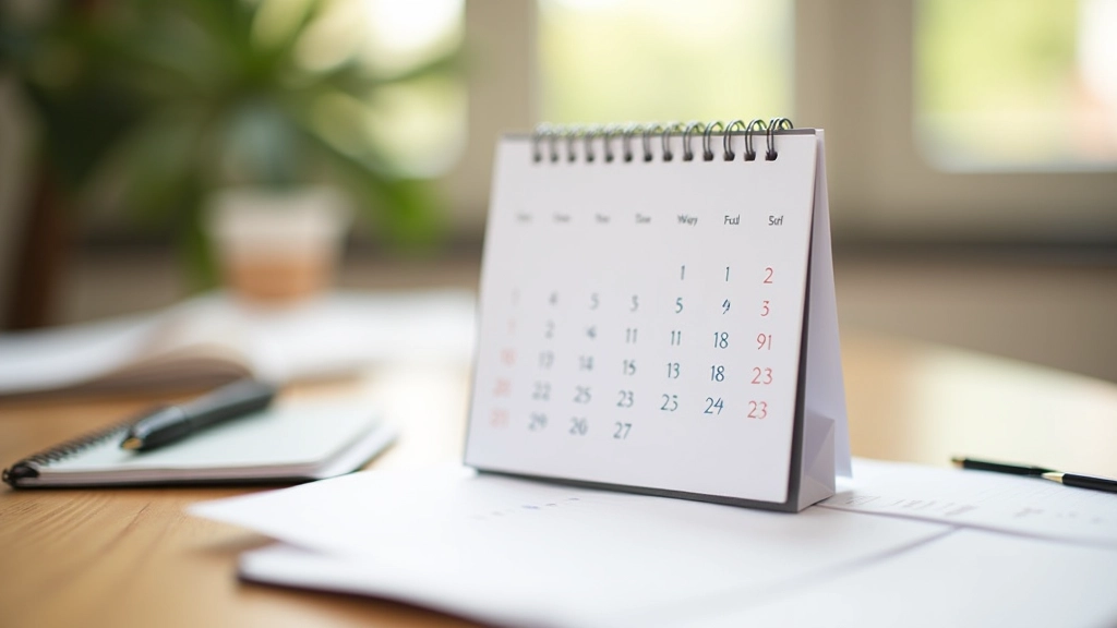 Kalender op bureau met examendatum gemarkeerd, voorbereiding planning, studieorganisatie