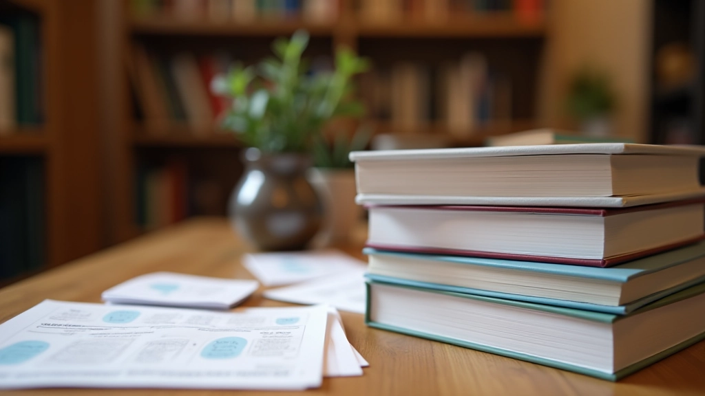 Stapel DELF examenboeken op een bureau met examenkaarten ernaast