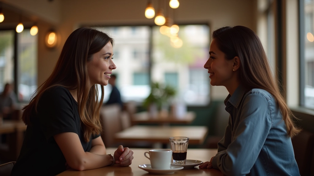 Twee studenten voeren Frans conversatie in café setting